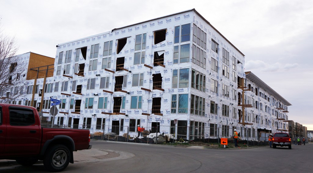 The first of five Trifecta buildings will be ready for residents this summer. Photos by Burl Rolett.