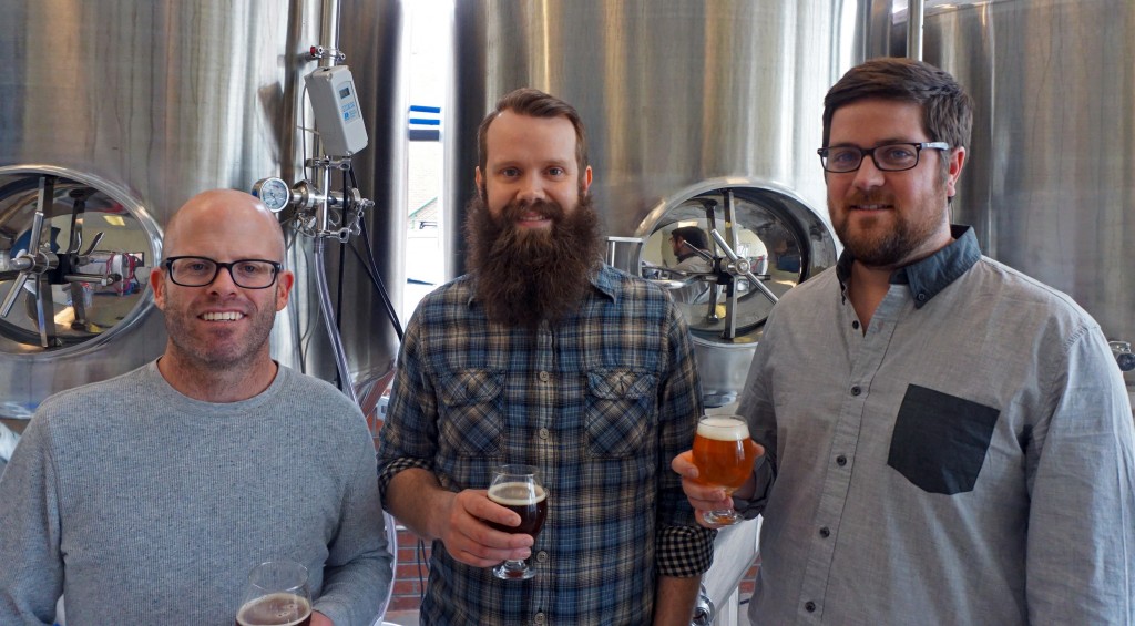 From left: Taylor Rees, Austin Wiley and Darren Boyd and  launched Spangalang Brewery last week. Photos by Burl Rolett.