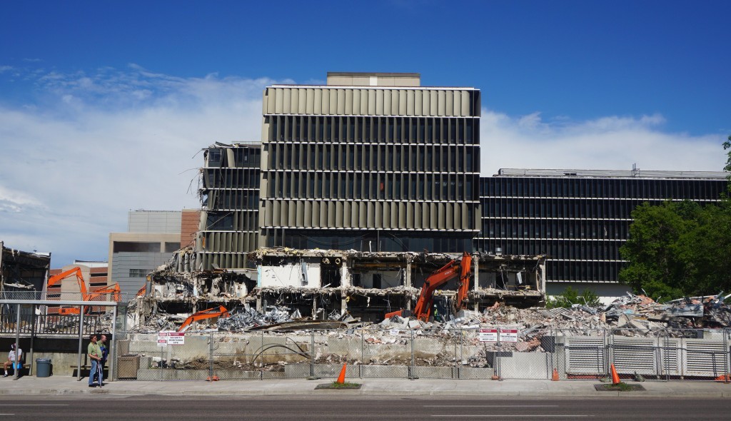 A former hospital building is coming down on Colorado Boulevard. Photos by Burl Rolett.