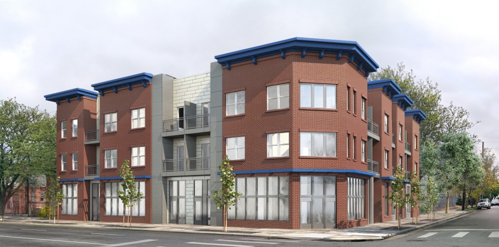 A new apartment and commercial building is going up in Jefferson Park. Rendering courtesy of Adams Development.
