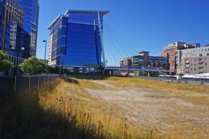 The new building will rise within eye shot of DaVita's local headquarters. Photo by Burl Rolett.