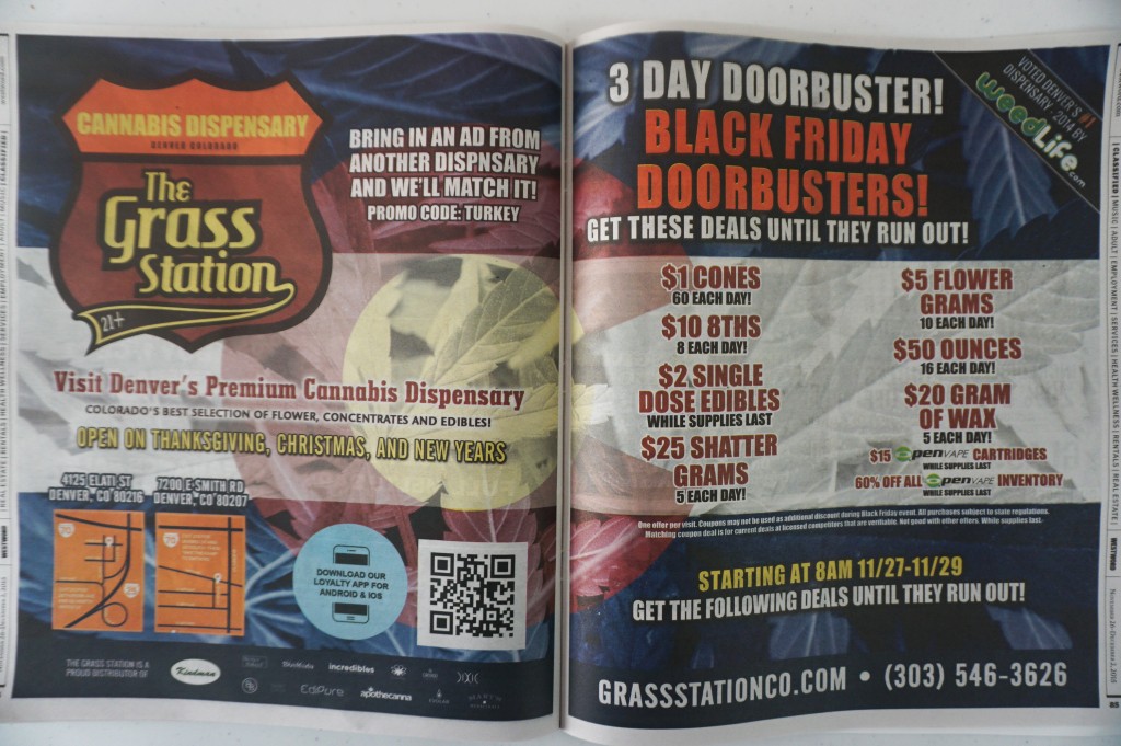 Grass Station took out two full-page ads in Westword ahead of Black Friday. 