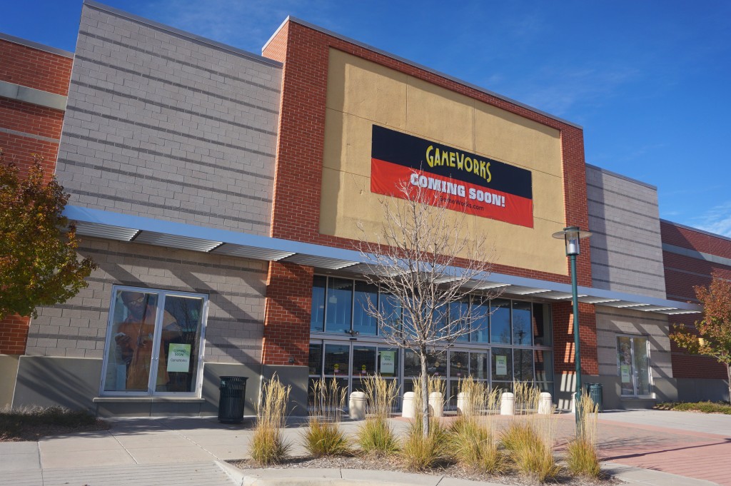 GameWorks is filling in a large Stapleton retail space on Northfield Boulevard. Photo by Burl Rolett.