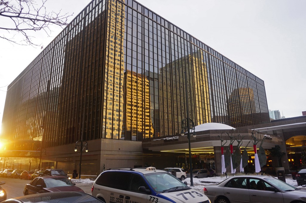 The massive Sheraton Hotel on the 16th Street Mall has been sold off. Photo by Burl Rolett.
