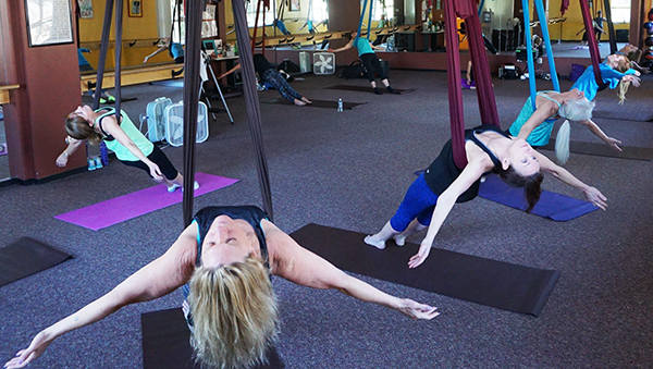 A recent class at Aireal Yoga in Evergreen. Photos by George Demopoulos. 