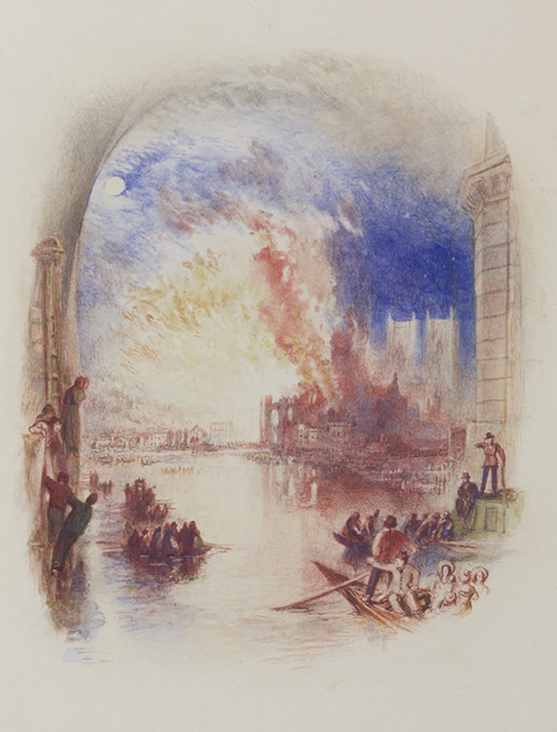 Destruction of Both Houses of Parliament by Fire, October 16, Joseph Mallord William Turner, ca 1835, watercolor on paper, 6.12x5.12"