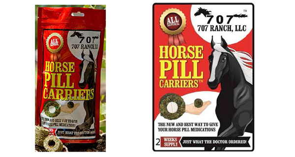 A Colorado horse pill company thinks the above branding is too close to its own. Images taken from the lawsuit. 