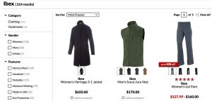 Ibex's products are sold on the site Moosejaw, among others. Here, a vest or jogging pants cost just under $200, and a coat runs for $650.