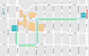 A map of the move to 1201 Bannock St., where Kirkland will reopen next fall. (Courtesy Vantage Shot)