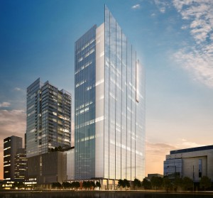 A rendering of the planned 32-story office tower. (Courtesy H&A Development)