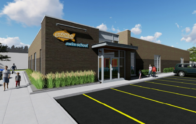A rendering of the under-construction 9,000-square-foot swim school at 9119 E. 50th Ave. (Courtesy Goldfish)