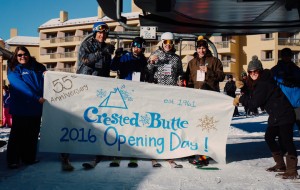 Skiers celebrate the resort's opening day in late 2016. (Courtesy CBMR)