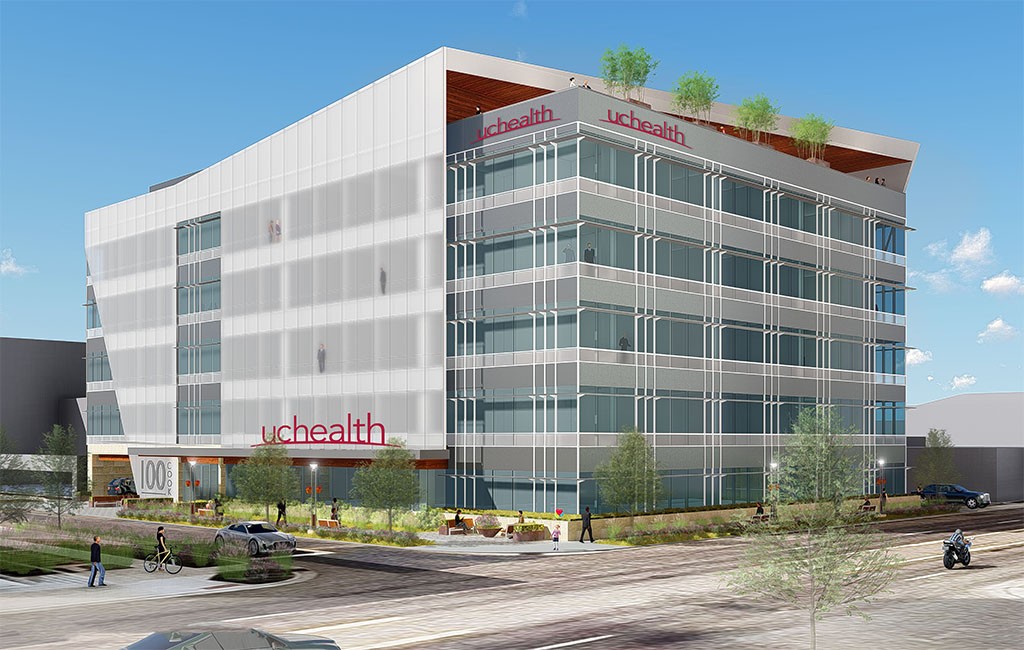 A rendering of the planned five-story, 89,000-square-foot outpatient medical center at First Avenue and Cook Street. (Courtesy UCHealth)