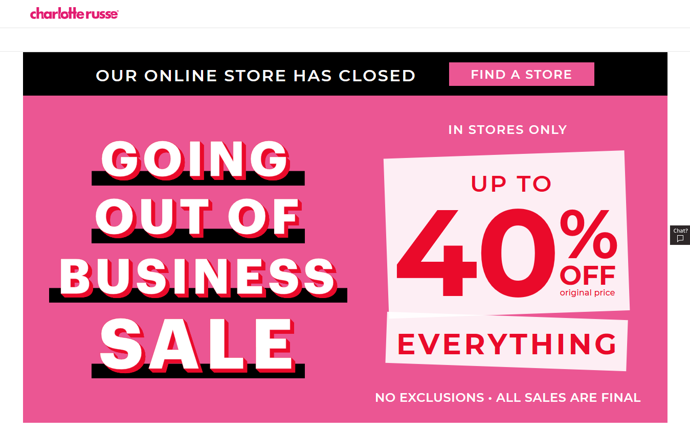 Charlotte Russe Will Liquidate, Close All Remaining Stores Over