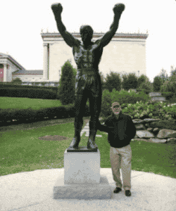 Rocky statue and artist