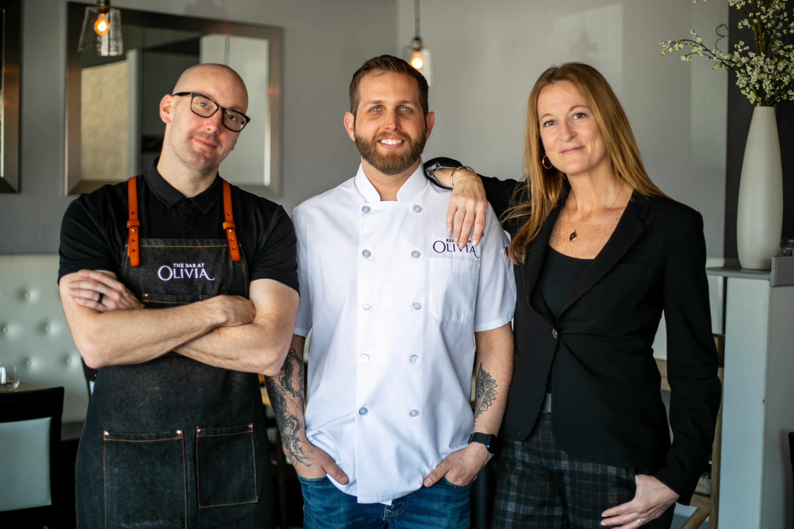 Emilia and Restaurant Olivia Co Owners Left to Right Austin Carson Chef Ty Leon Heather Morrison scaled